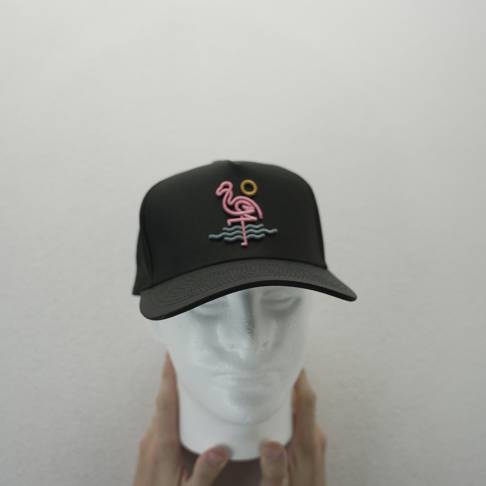 Waggle Golf Hat Mens Black Flamingo Performance Perforated Snapback Cap